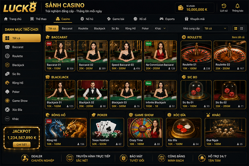 Sảnh live casino hấp dẫn