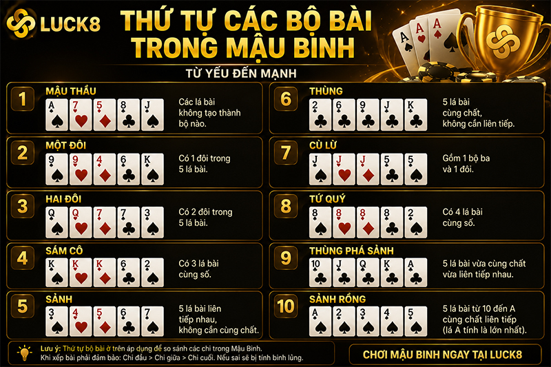 Thứ tự các bộ bài trong Mậu binh